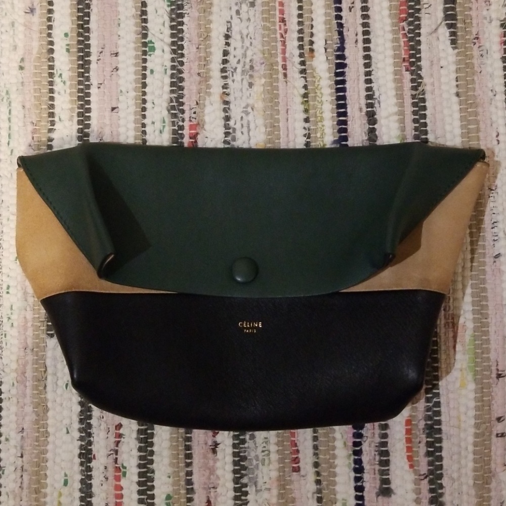 Celine Small Leather and Suede Clutch